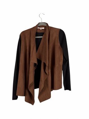 Foxcroft NYC Brown Faux Suede Open Front Drape Jacket Size S